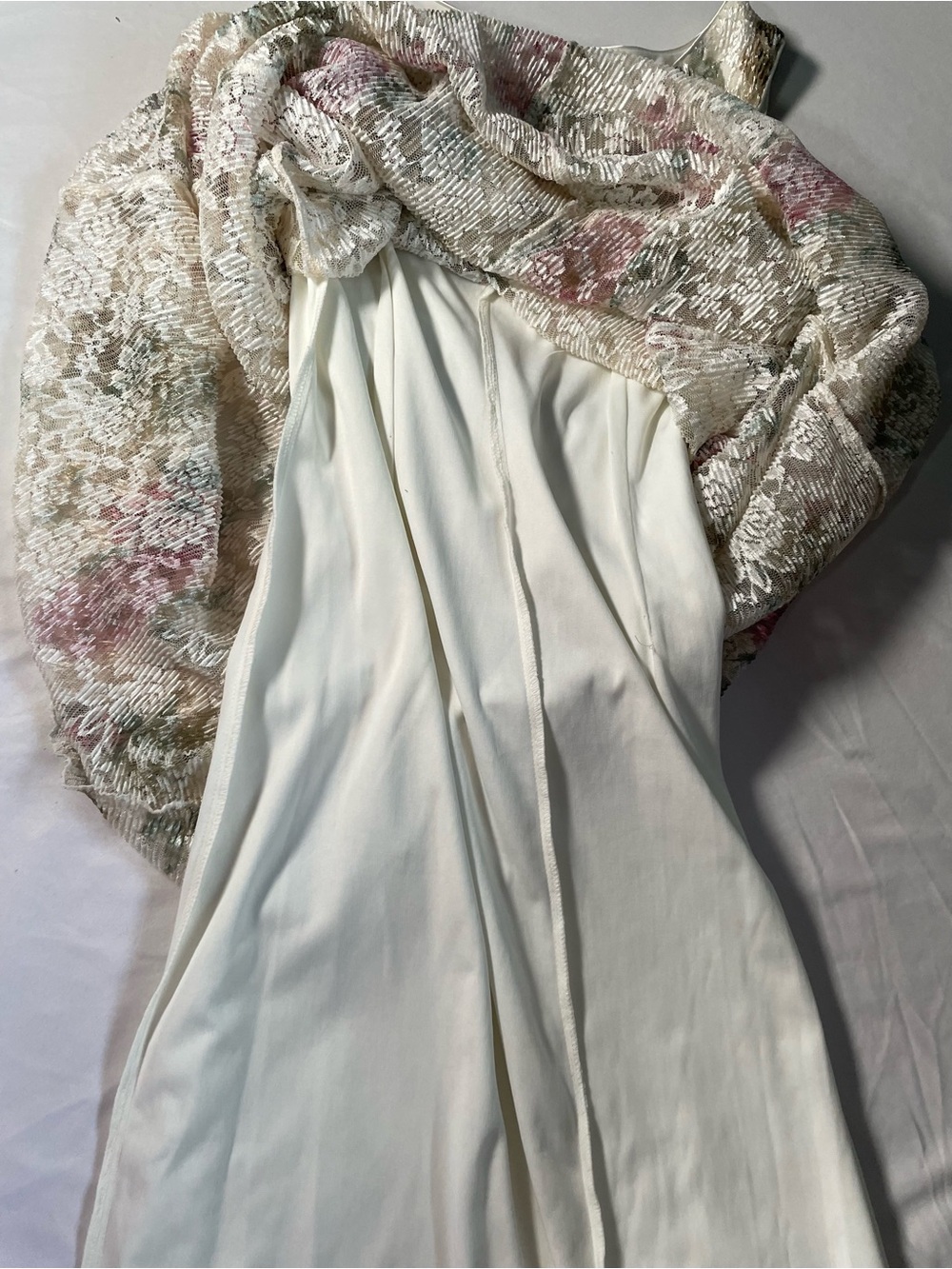 90s Vintage Ronni Nicole White Pink Floral Lace Maxi Dress Size 16 Cottagecore - Picture 3 of 6